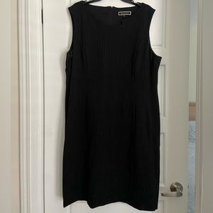 black pin stripe midi suit dress